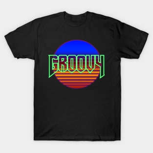 Groovy Doom Vaporwave Outrun Sun T-Shirt